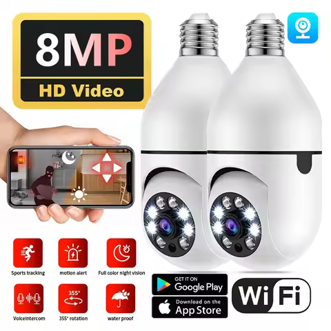 Wifi 8MP E27 Bulb Surveillance Camera Indoor 8X Digital Zoom AI Human Detect Full Color Night Vision