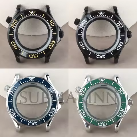 41mm NH35 Watch Case Silver/Black 316L Stainless Steel Waterproof For Omega Seamaster 300 NH35 NH36 
