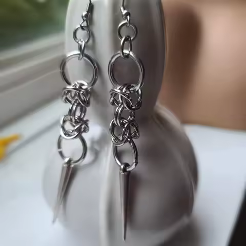 Gothic Chainmail Punk Spike Earrings Viking Jewelry, Goth Jewelry, Punk Earrings, Grunge ,emo Jewelr