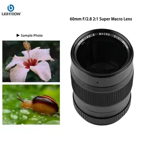 Lightdow Super Macro 60mm F2.8 2:1 Manual Fixed Focus Lens for Nikon D7200 D5200 D800 Cannon 1100D 6