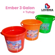Lovenia Ember Plastik Tutup 12 Liter (3 Galon) dengan Gagang motif Sticker Bayi / Timba Air 3 Gl