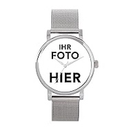 Personalised photo gifts for women, analogue display, Japanese quartz watch with mesh strap, tailor-made engraved watch