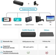 Gulikit Route Air Switch Bluetooth Adapter Wireless Audio Transmitter w/APTX Low Latency Compatible with Nintendo Switch &amp; Switch Lite, PS5/ PS4/ PC etc. for Airpods Bluetooth Headphone Speakers