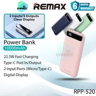 【3C Certified】 Remax RPP-520 10000mAh Powerbank 22.5W Fast Charging Power Bank Slim Pawer Bank Remax