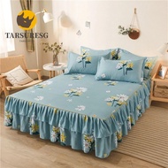 TARSURESG Double Lace Bed Skirt Three-piece Set, Dust-proof Floral Printed 3in1 Bedsheet Set, 120/15