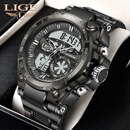 LIGE watch for man LED Quartz Silicone 50m Waterproof Dual Display Fashion seiko automatic watch kids watch+ Box