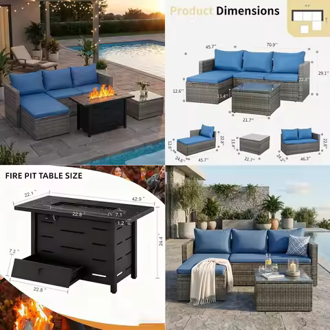4 PCS Patio Wood Sofa Set, Outdoor Acacia Wood Seating Chat Set with Cushions amp Coffee Table, Sect