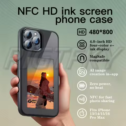 HD 4.0-inch NFC e-ink phone case suitable for iPhone 17 Pro Max 16/15/14/13 Pro 4-color display DIY 