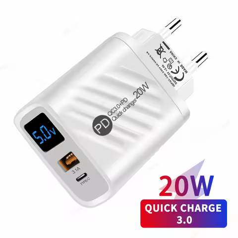 20W PD Fast Wall Charger With Digital Display QC3.0 Quick Charging USB Power Adapter Charger Forr iP