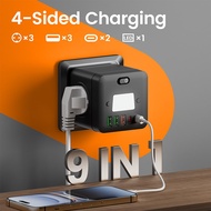1pc 9-In-1 Multi-Function Power Strip, Equipped With Surge Protector, 3 EU Power Sockets, 3 USB-A Po