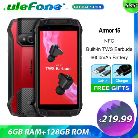 Ulefone Armor 15 Rugged Phone Android 12 Built-in TWS Earbuds Smartphone 6600mAh 128GB NFC 2.4G/5G W