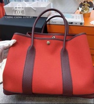 🌈Hermes❤️Garden Party 36❤️橙紅色拼啡皮帆布🌟未使用閑置🌈Canvas🌟gardenparty36🌟gardenparty🌟花園包🌟愛馬仕🌟