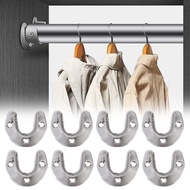 2Sets Clothes Drying Rod End Support - Closet Rod Holder - Stainless Steel Hardware - Hanging Rod U-shaped Round Tube Bracket Socket - Wardrobe Curtain Fixed Open Flange Seat