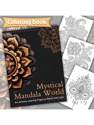神秘曼陀羅世界成人著色本-1本螺旋裝訂，11.2x8.2英寸，30種獨特曼陀羅圖案，單面印刷，適合放鬆、專注和創造力。女性的理想禮物
