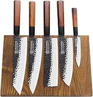 WILDMOK Knife Block Set with Fraxinus Mandshurica Wood Magnetic Knife Block Holder 3 Layers 9CR18MOV