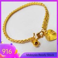 Bracelet Men Gold 916 Original Bracelet for Women Fashion Jewellery Rantai Tangan Emas Korea Gelang Tangan Perempuan