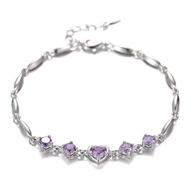 Gelang Tangan Perempuan Cantik Permata Ungu Perak 925 S925 Silver Ladies Bracelet Fashion Crystal