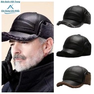 (HL1) Soft Fur-Lined Leather Ear Hat to Keep Ears Warm for Middle-Aged Men (L32BBVT)
