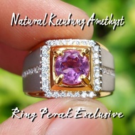 Cincin Batu Amethyst Asli Natural Kecubung Ungu Ring Perak Silver Pria