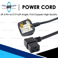 3Meter UK 3 Pin Plug to C19 Left Angle Power Cord