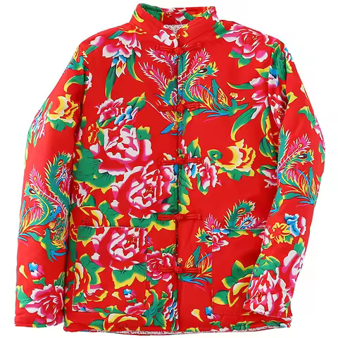 China Northeast Red Print Flower Tang Suit Jacket Autumn Winter Cotton-Padded Thickened Coat Dance Y