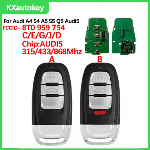 KXK008001-3 For Audi A4 S4 A5 S5 Q5 3/3+1Buttons Car Smart Card Remote Key AUDI5 315Mhz FCC-8T0 959