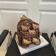 Niche Trendy Leopard Print Backpack with Cartoon Elements - Perfect for Travel & Daily Use
