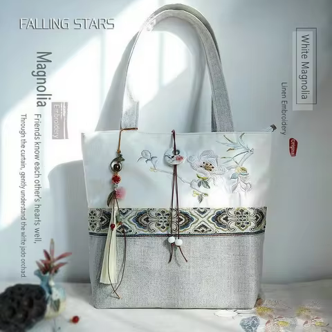 FLYING STARS Brand Chinese Style Women's Handbag Large Capacity Women Retro Canvas Bag Orchid Embroi
