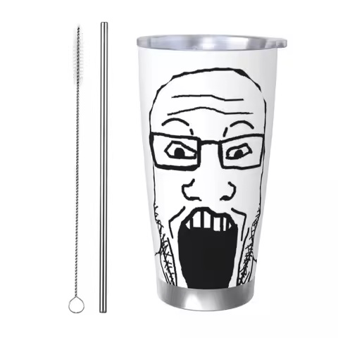 Front Facing Soyjak Tumbler Vacuum Insulated Wojak Meme Coffee Cups Stainless Steel Travel Outdoor M