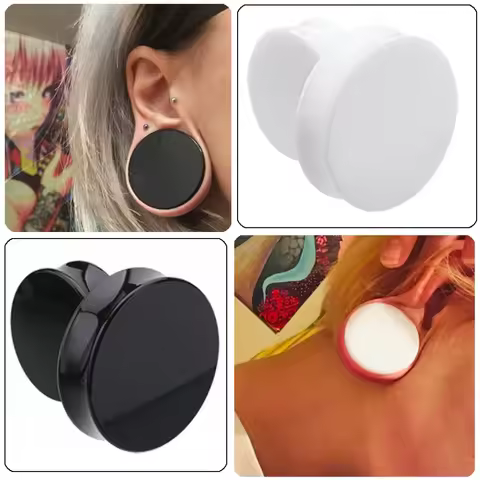 1Pair 3-20mm Acrylic Solid Ear plug White&Black Earing Large Big Tunnel Size Stretcher Saddle Flesh 