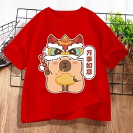 100cm-5XL  2026 Chinese New Year Capybara T-shirt Unisex 100% Cotton Cute  Round Neck Top