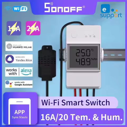 SONOFF TH Elite 16A/20A Smart Temperature Humidity Monitoring Switch Sensor LCD Screen Work Via Alex