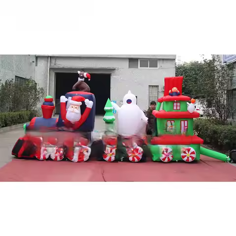 For Holiday Decoration: 5m Large Christmas Inflatable Train with Santa and Snowman Inflatable Car - 