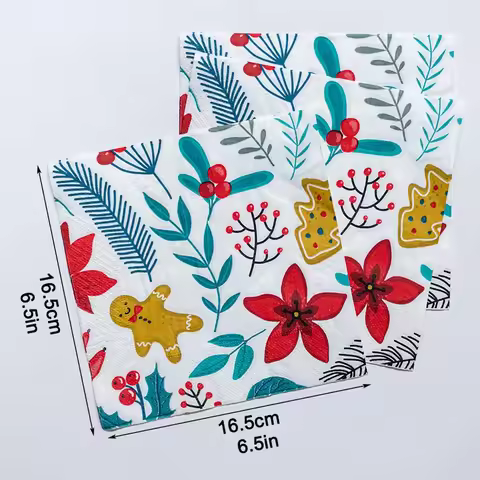 20pcs/Pac 33cm 2-Ply Christmas Elements Printed Napkins Party Decoration Flower Paper Napkins Butter