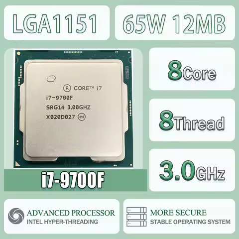 Intel Core I7-9700F 8 Core 8 Thread 3.0GHz 65W 12MB Cache 14nm Coffee Lake DDR4 - 2666 MHz SRG14 LGA