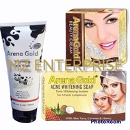 Arena Gold Acne Whitening Face wash Milk Extract / Facial Cleanser + Arena Beauty Cream + Arena Soap