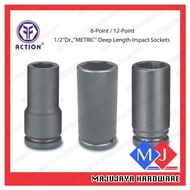 Action 1/2"DR 6-Point/12-Point METRIC Deep Length Impact Sockets - Size 6mm~25mm