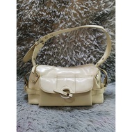 Cream Glossy Leather Baguette Bag