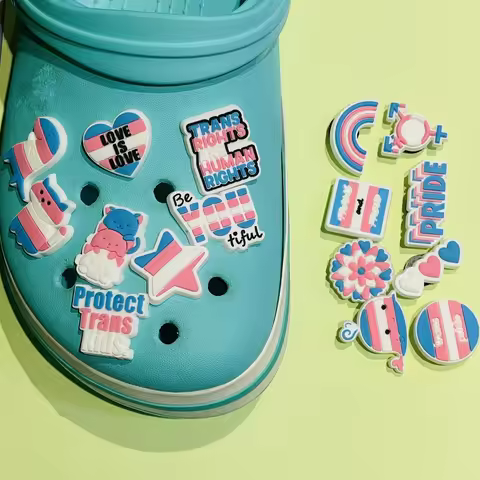 1-16pcs Rainbow Pride Trans and Proud PVC Shoes Buckle Decoration Man Woman Slipper Charms DIY Wrist