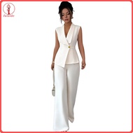 fulaide Comfortable Spring Suit Solid Color Women Suit Women’s 2-piece Casual Sleeveless Blazer Vest