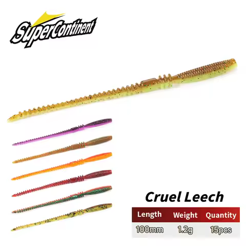 SUPERCONTINENT 15pcs Cruel Leech soft fishing lure 100mm/1.2g LURKER UV Worms Bait Soft Silicone Fis