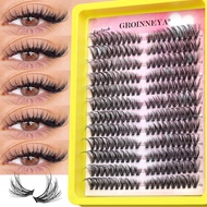 GROINNEYA Lash Clusters Voluminous Wispy Eyelash D-Curl Cat Eye Eyelash DIY Cluster Extension Thick 