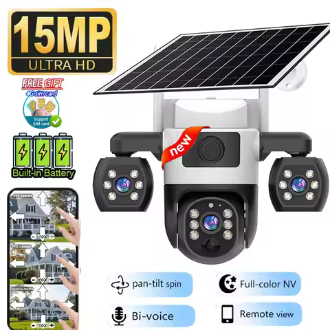 V380Pro Triple Lens 4G Solar Camera Outdoor 15MP 10X Zoom Triple Screens PIR Motion Detection Securi