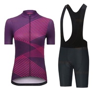 Jersey Sepeda Wanita Set - Baju + Celana Olahraga Bersepeda Roadbike Hitam Biru Ungu Import High Qua