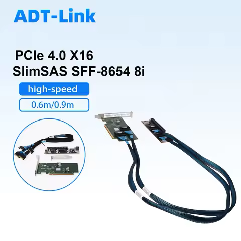 ADT PCIe 4.0 X16 8654 Expansion Card 2U Adapter Baseplate SlimSAS SFF-8654 8i Cable Riser for eGPU G