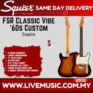 Squier FSR Classic Vibe 60s Custom Esquire Electric Guitar, Laurel FB, 3-Color Sunburst / Lake Placi