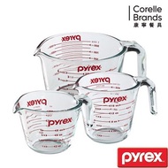 【美國康寧 Pyrex】耐熱玻璃單耳量杯3入組(1000+500+250ml)