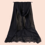 A167 Pearl Chiffon Stitching Hot Rhinestone Long Scarf Ethnic Style Head Scarf Head Scarf Gauze Head