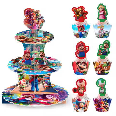 Mario Super Mario Party Cake Stand, Paper Cups, Cake Edges, Cake Plaques, Party Decoration, Dessert 