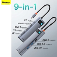 Baseus HUB Metal Gleam 9 in 1 Type C to 4K 2 HDMI USB 3.0 PD 100W VGA Docking Station Multifunction Type C Fast Charging Adapter Adapter Ori